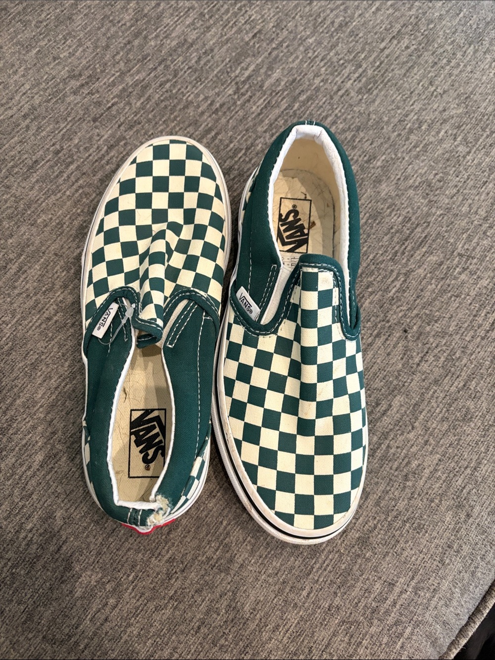 Vans Kids Checkerboard Slip-On Sneakers in Green and Cream